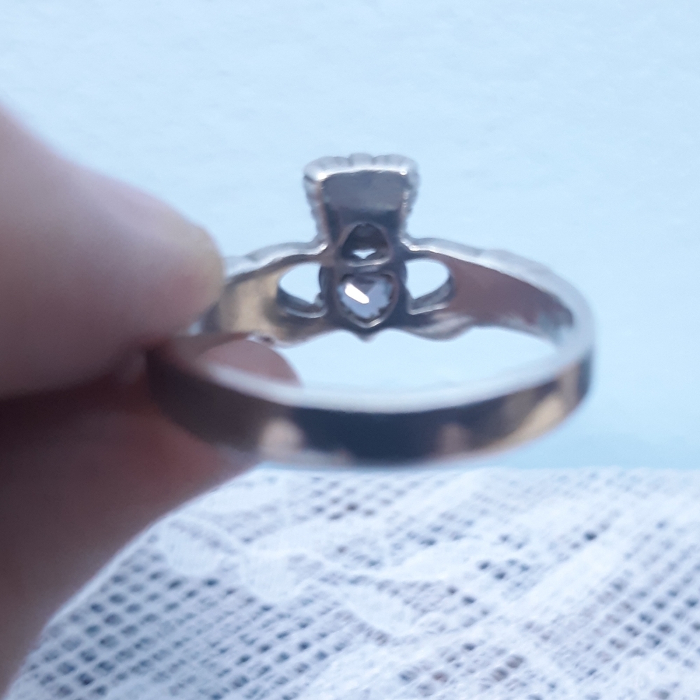 *Sz 8 womens vintage 1980s Sterling Silver Claddagh Ring Signed 925 DM Purple - Picture 16 of 16